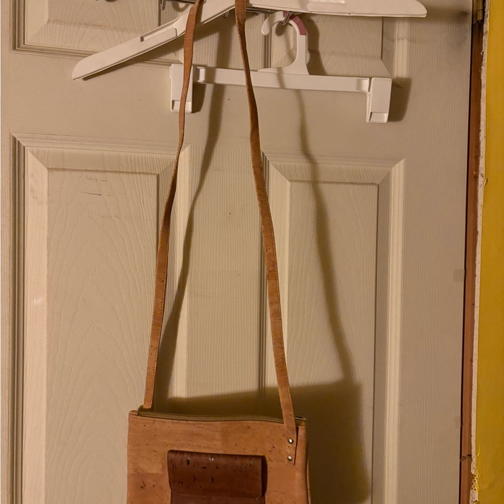 Tan and Brown Cork Crossbody Bag